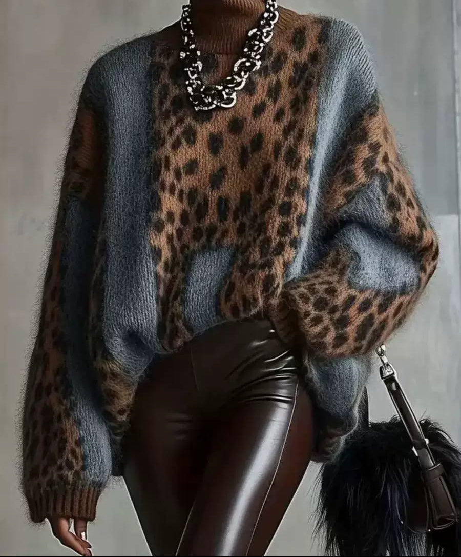 Rhodora | Leopard Colour-Block Turtleneck