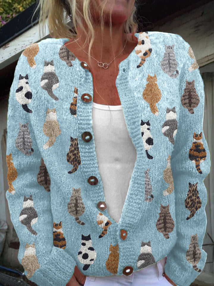 Corisande | Cosy Cat Print Knit Cardigan