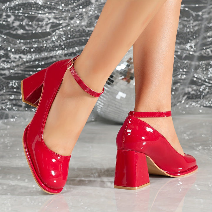 Georgina | Patent Ankle-Strap Block Heels