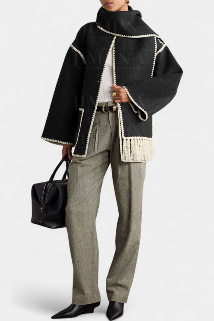 Pauline Coat Featuring Built-In Scarf and Flowing Design