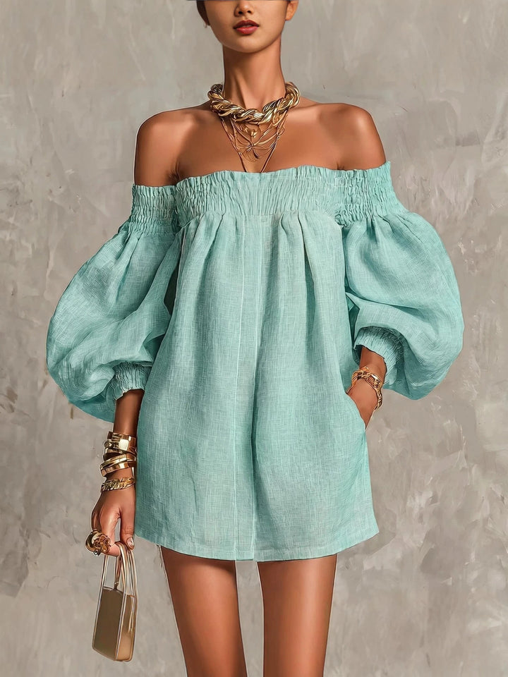 Cosima | Off-Shoulder Lantern-Sleeve A-Line Dress Purple
