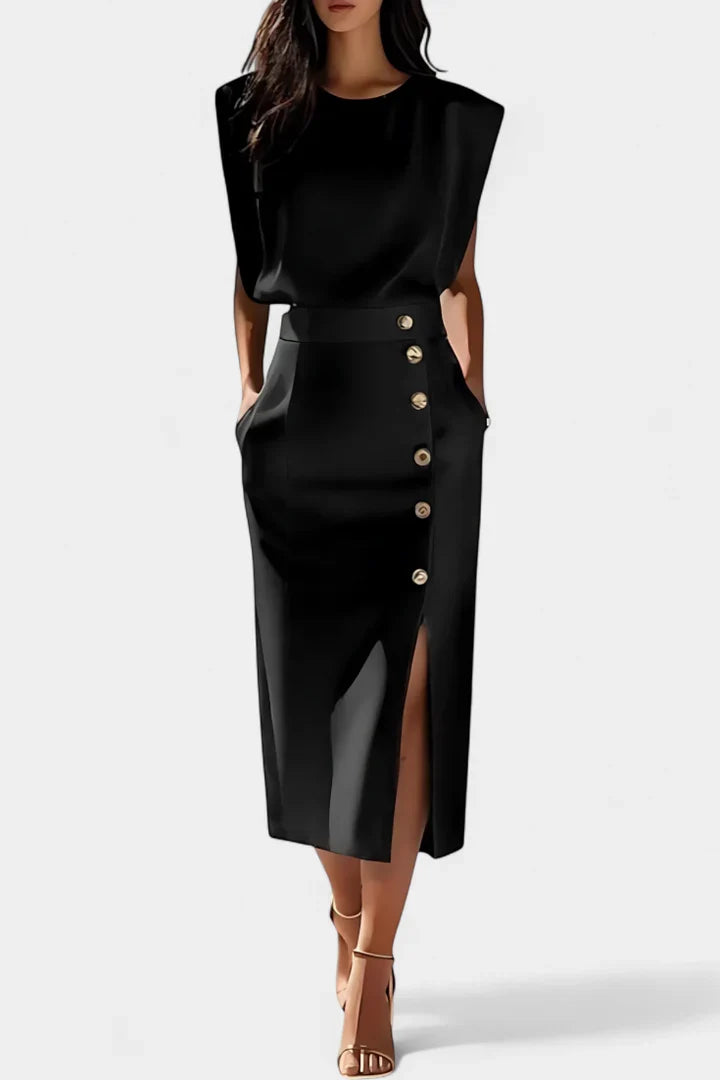 Leilani™ | Midi Dress with Decorative Button Details