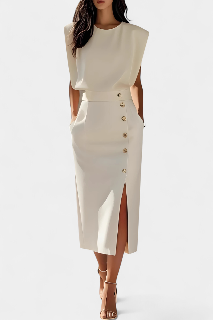 Luciana™ | Midi Dress with Decorative Button Details