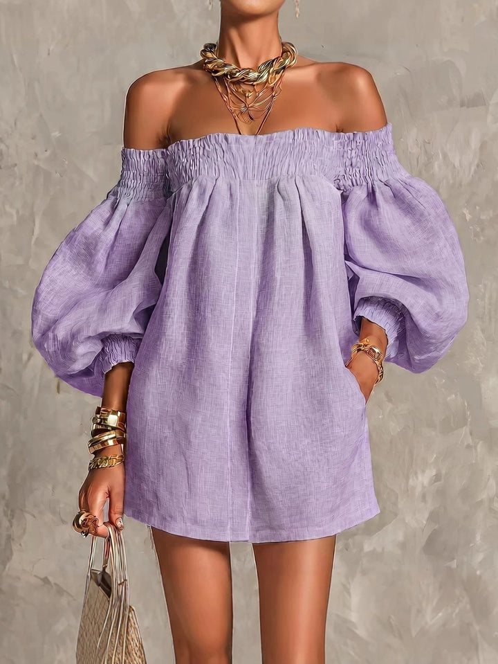 Cosima | Off-Shoulder Lantern-Sleeve A-Line Dress Purple