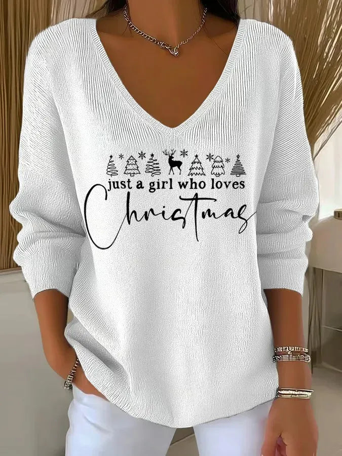 Louella | Christmas Tree Print V-Neck Sweater