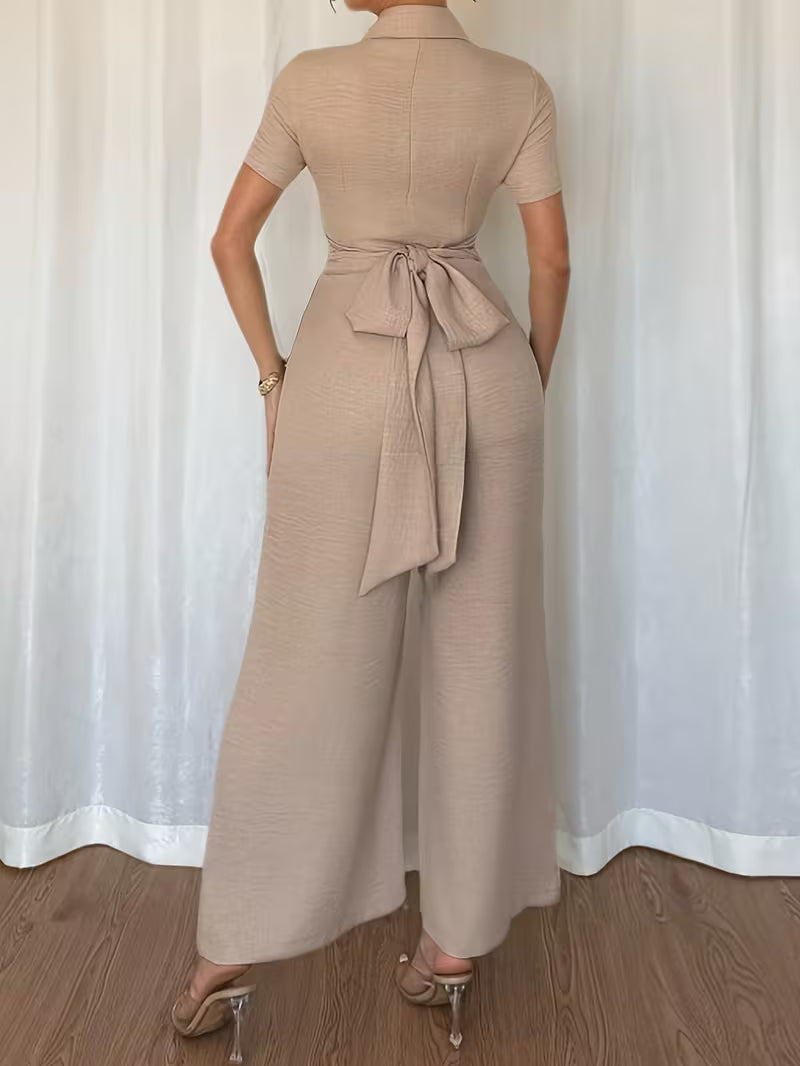 Alessandra™ | Elegant Collared Wide Leg Jumpsuit