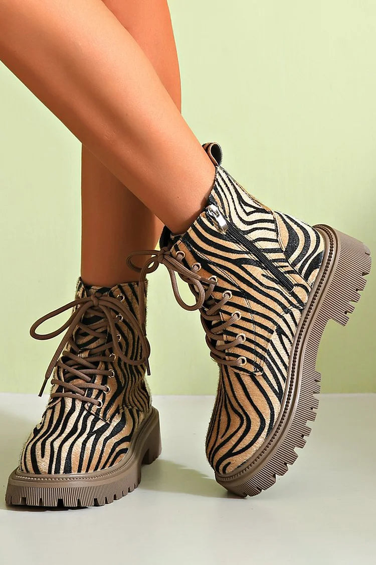 Evelina | Bold Zebra Lace Boots