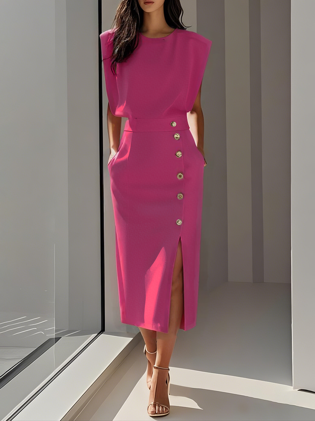 Mirena™ | Sleeveless Side Button Midi Dress
