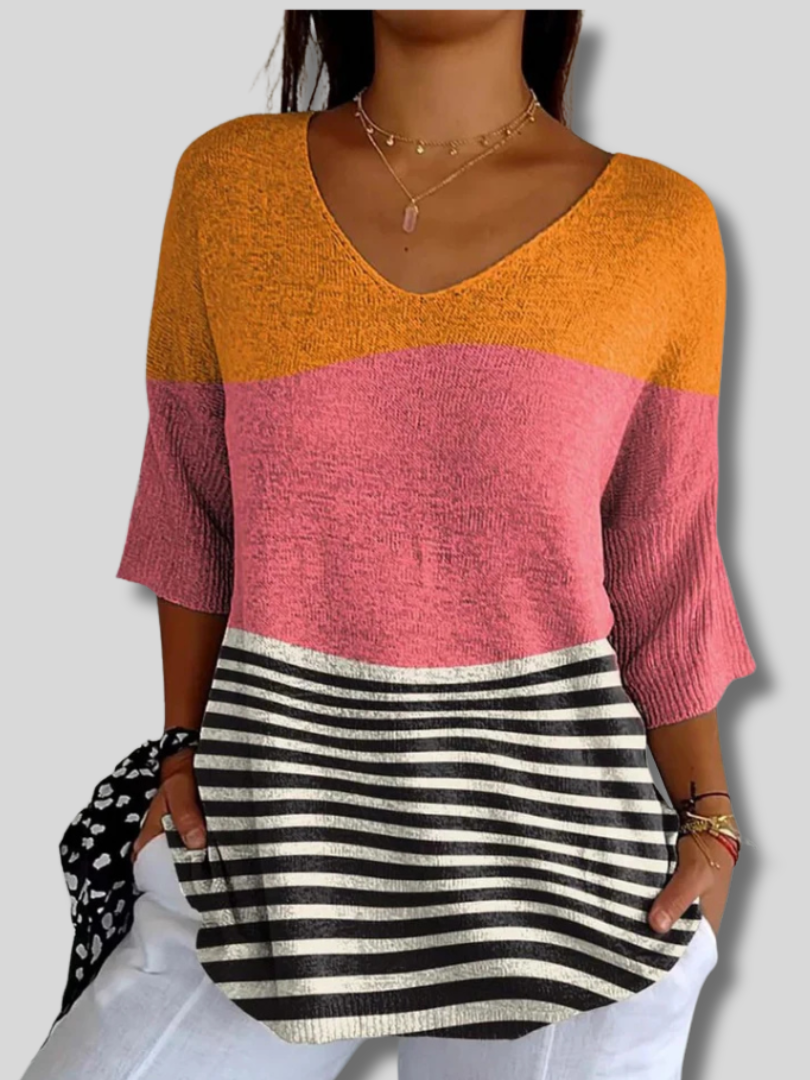 Women's Abstract Line Pattern Art Print Casual Knit Pullover