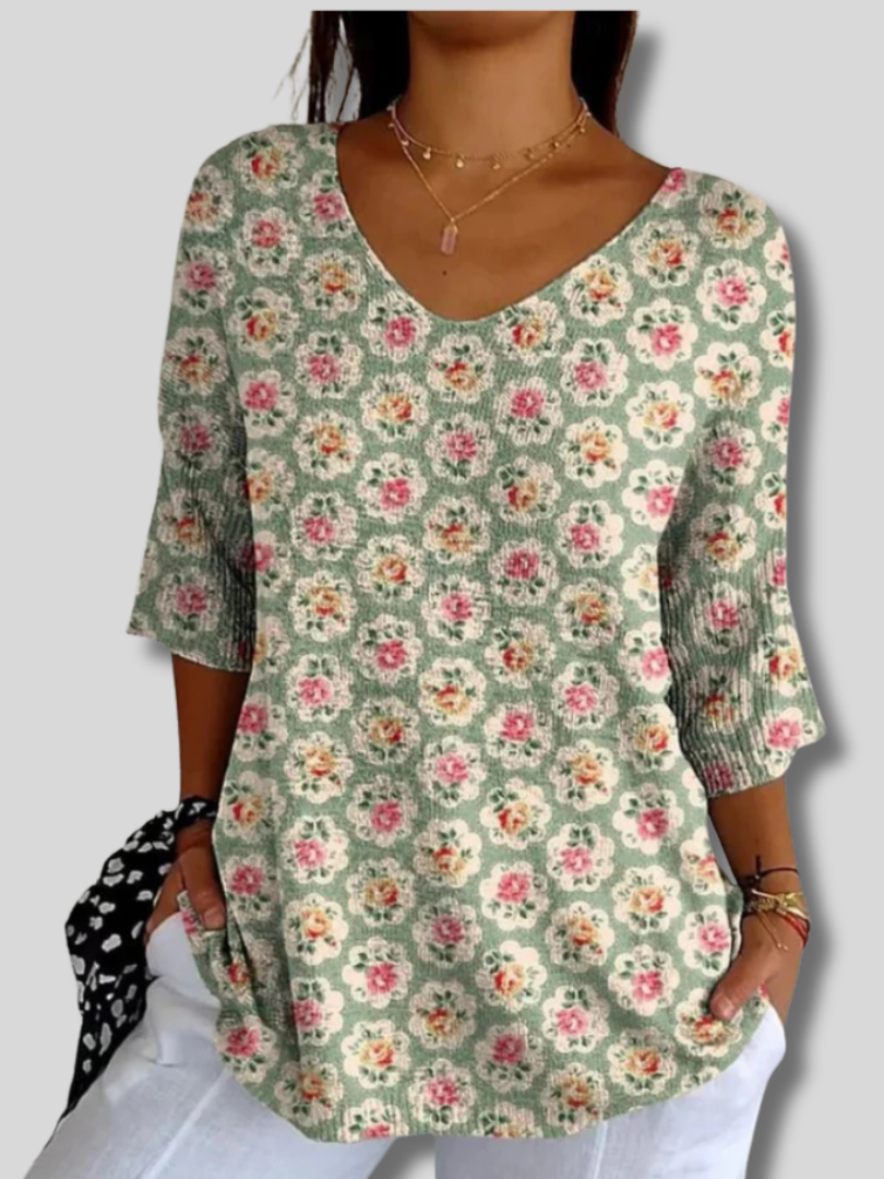 Women's Vintage Ethnic Floral Art Print Casual Pullover Knit