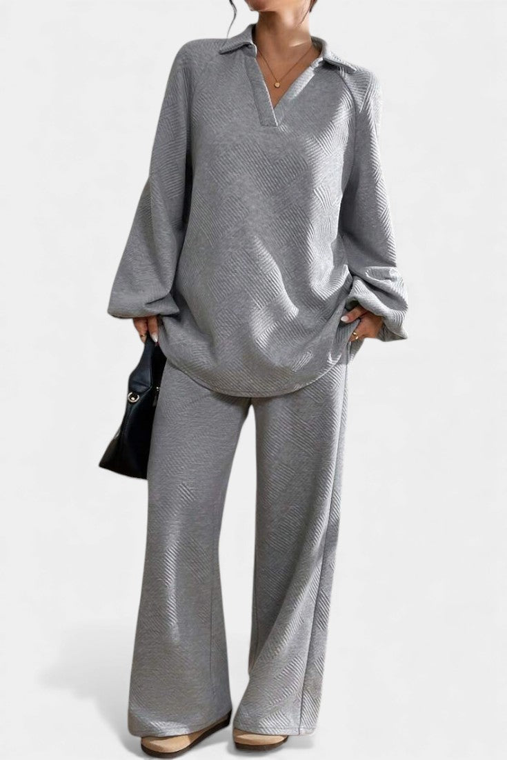 Bréanne Oversized Textured Top and Wide-Leg Pants Ensemble