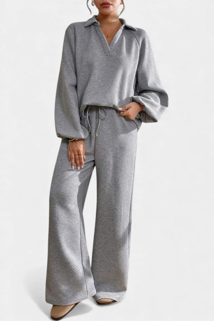 Bréanne Oversized Textured Top and Wide-Leg Pants Ensemble