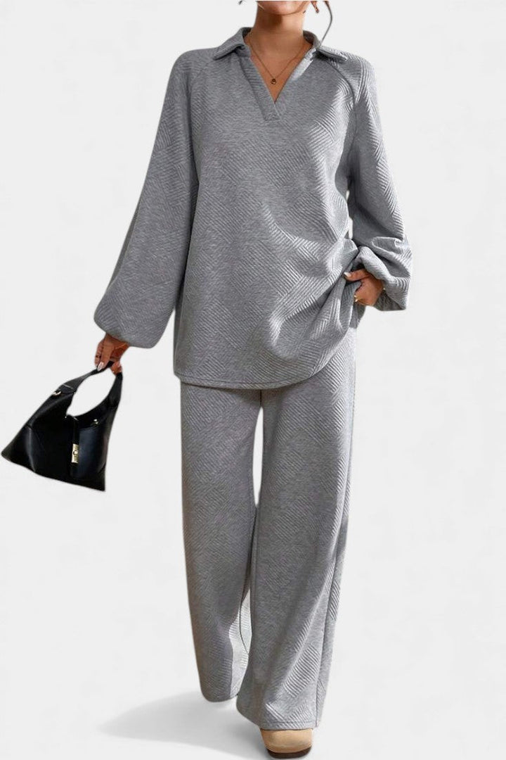 Bréanne Oversized Textured Top and Wide-Leg Pants Ensemble