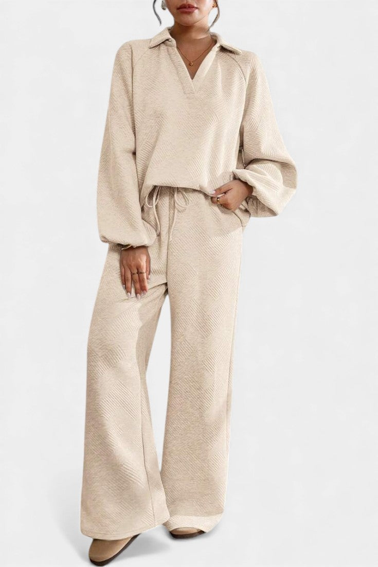 Bréanne Oversized Textured Top and Wide-Leg Pants Ensemble