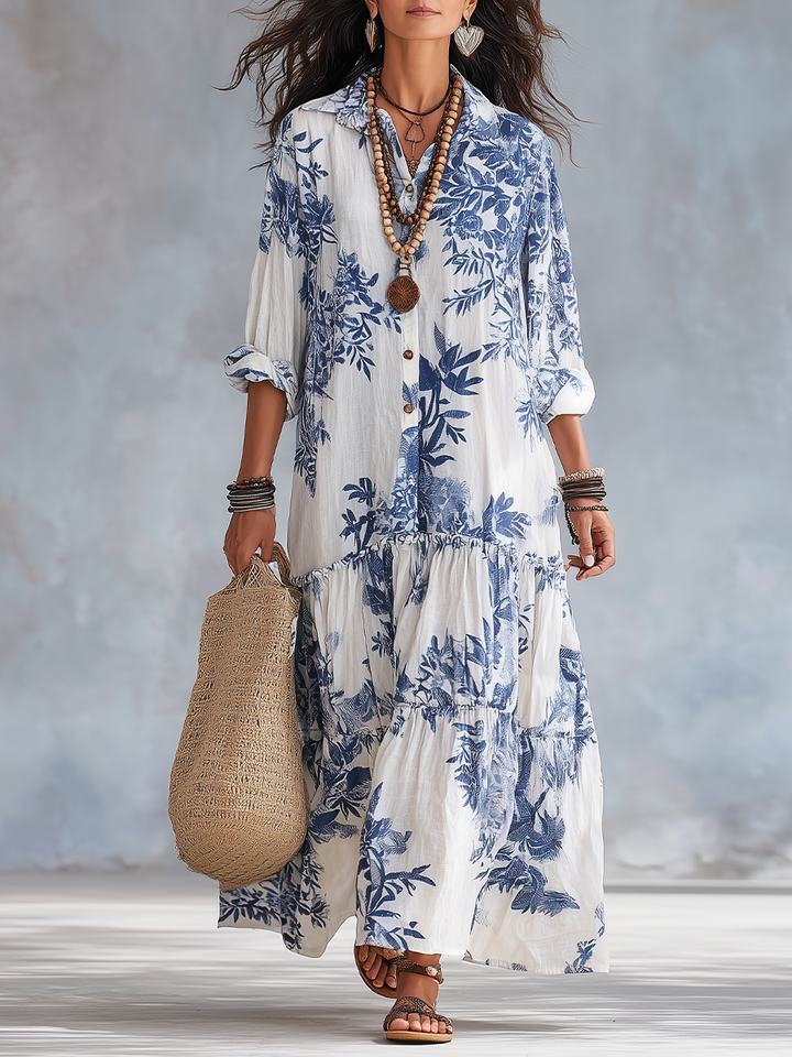 Dahlia | Blue Floral Tiered Maxi Dress