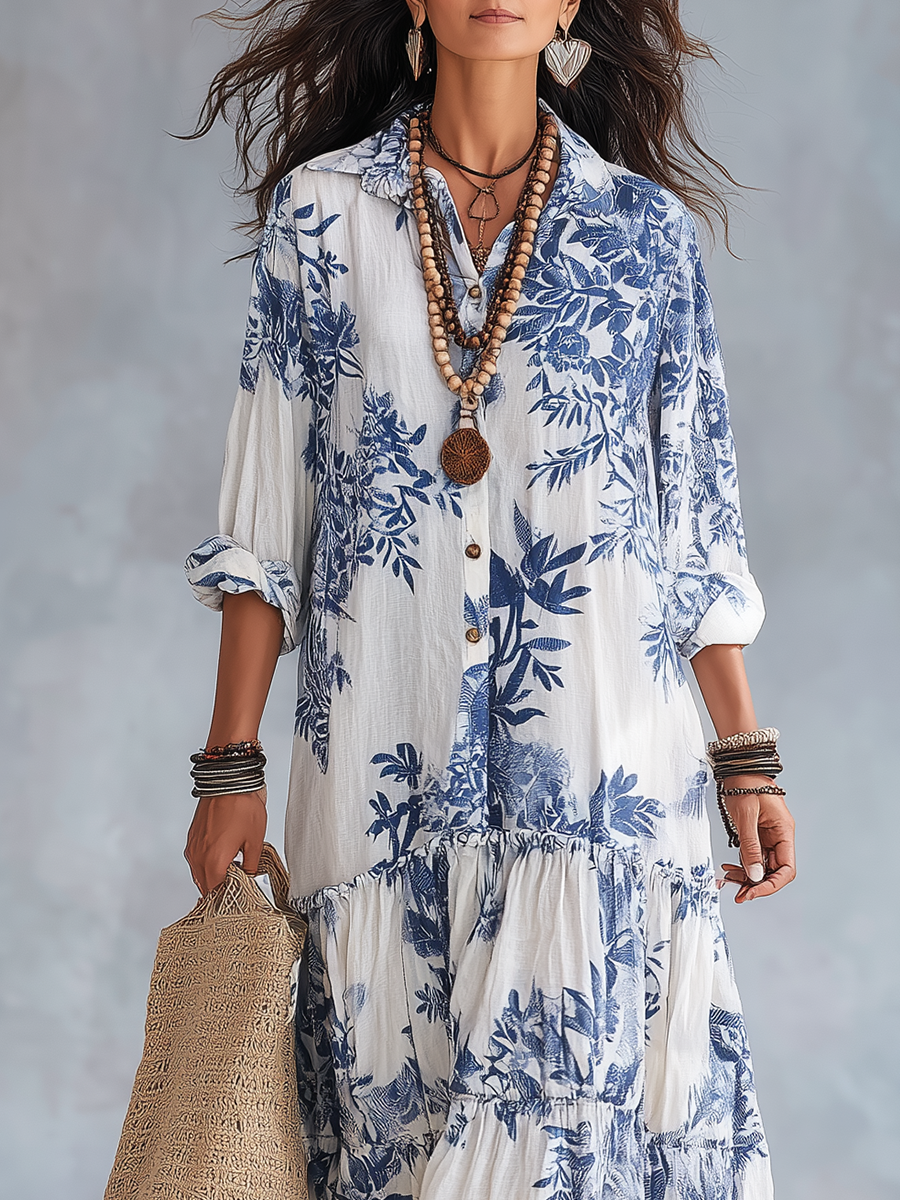 Dahlia | Blue Floral Tiered Maxi Dress