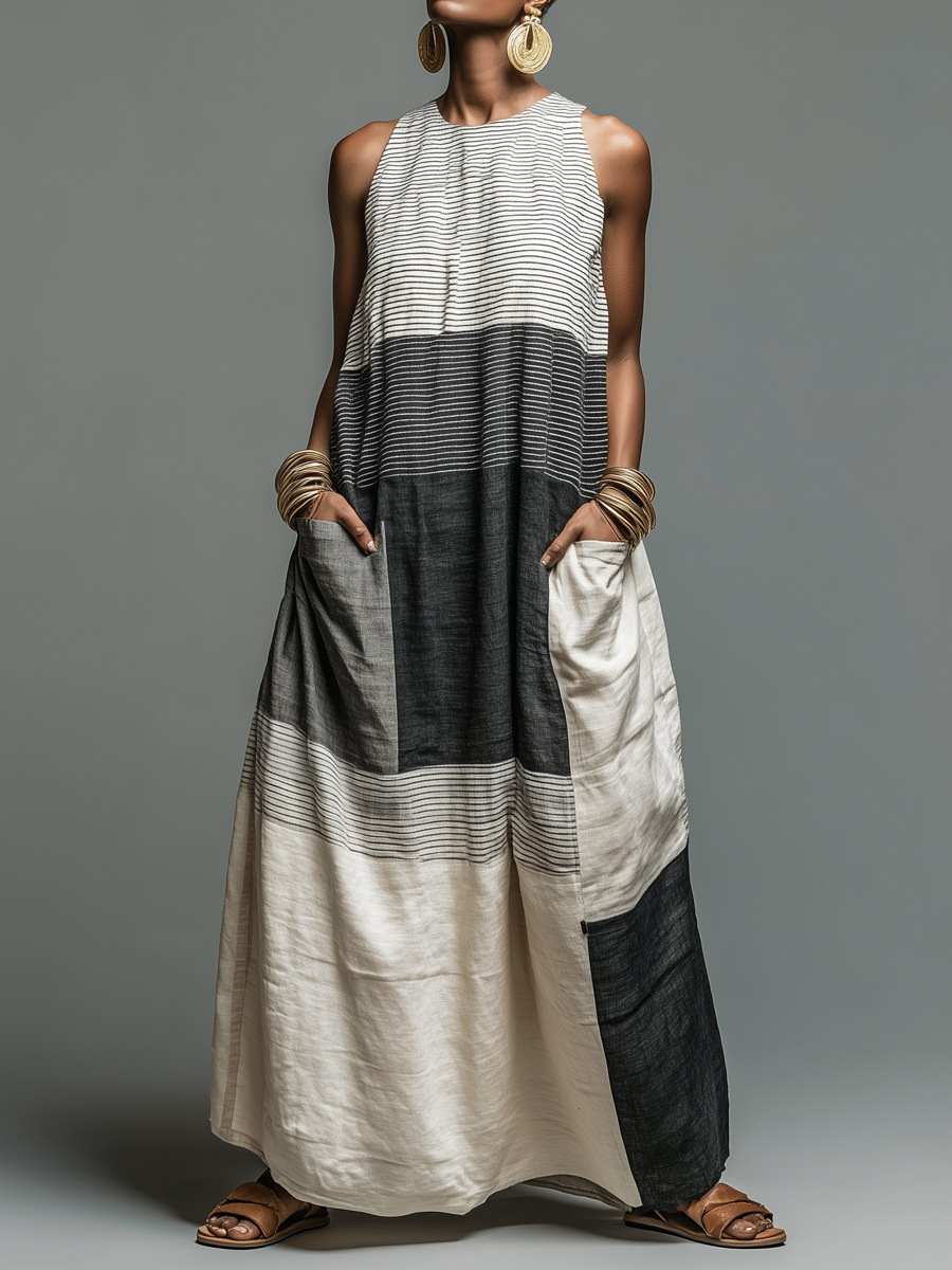 Nadia™ | Colour Block Stripe Sleeveless Maxi Dress