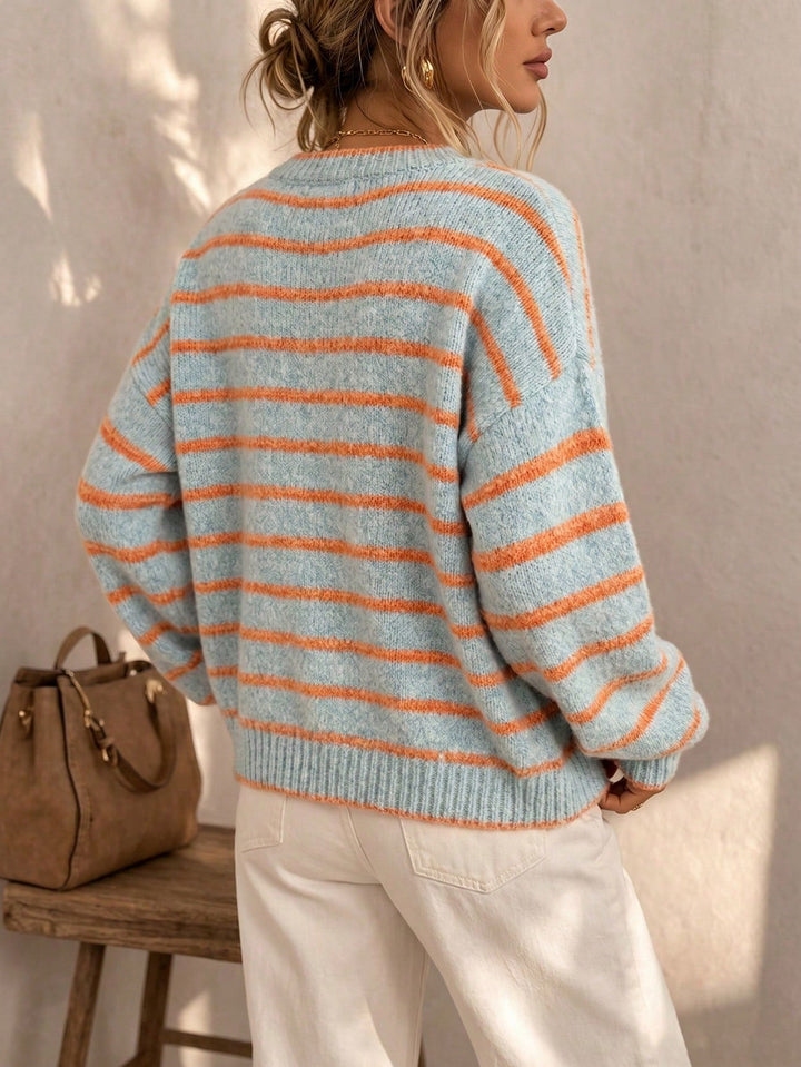 Tamsyn | Striped Knit Cardigan Blue Orange