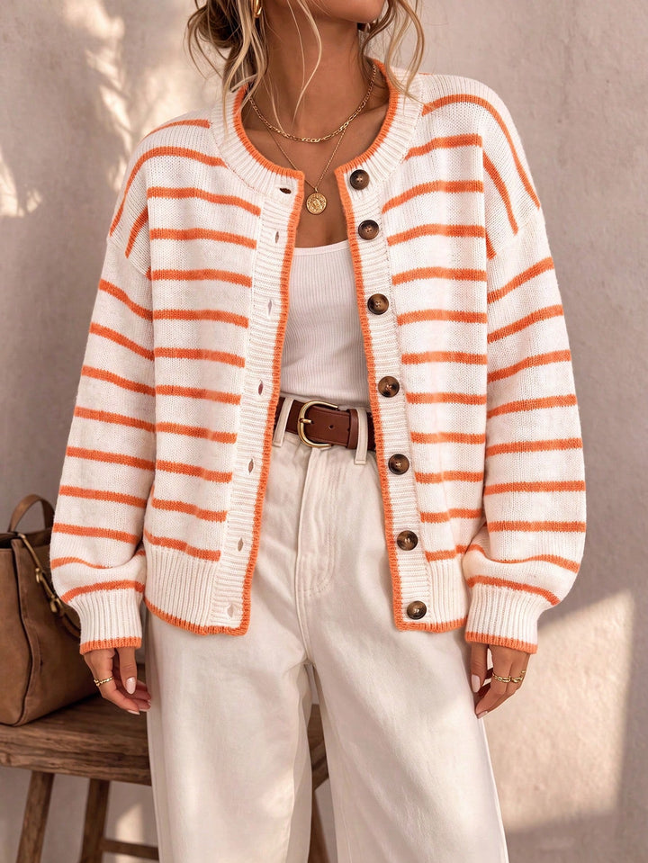 Tamsyn | Striped Knit Cardigan White Orange