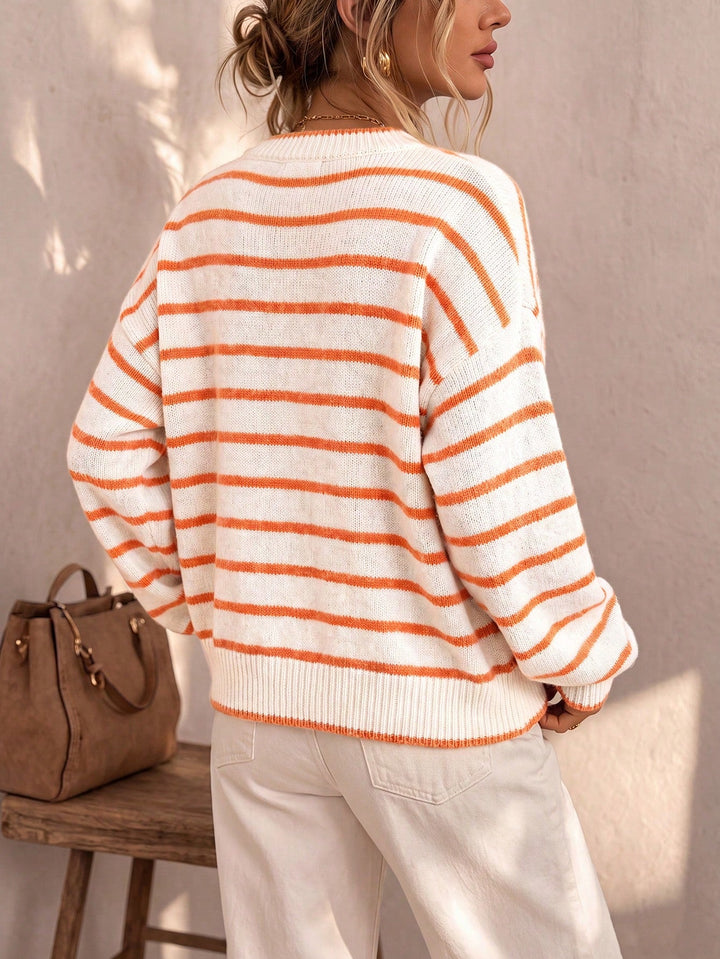 Tamsyn | Striped Knit Cardigan White Orange