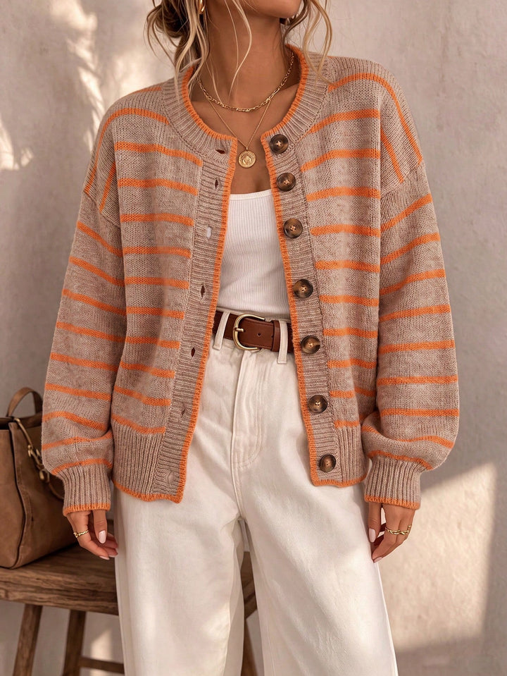 Tamsyn | Striped Knit Cardigan Beige Orange