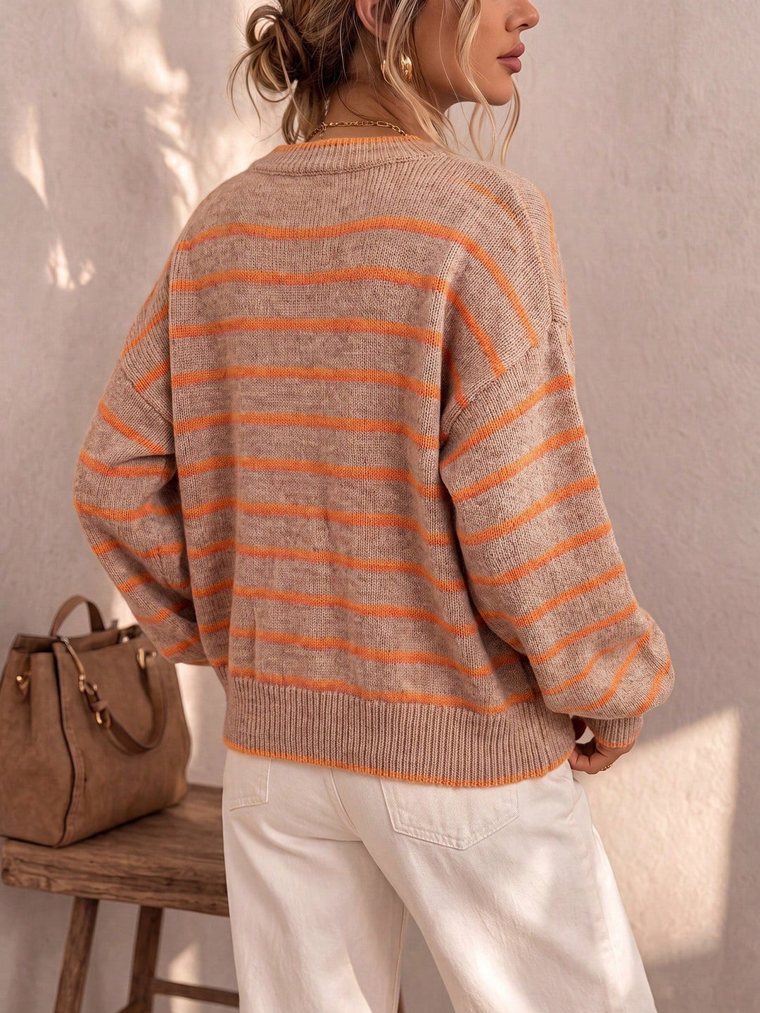 Tamsyn | Striped Knit Cardigan Beige Orange