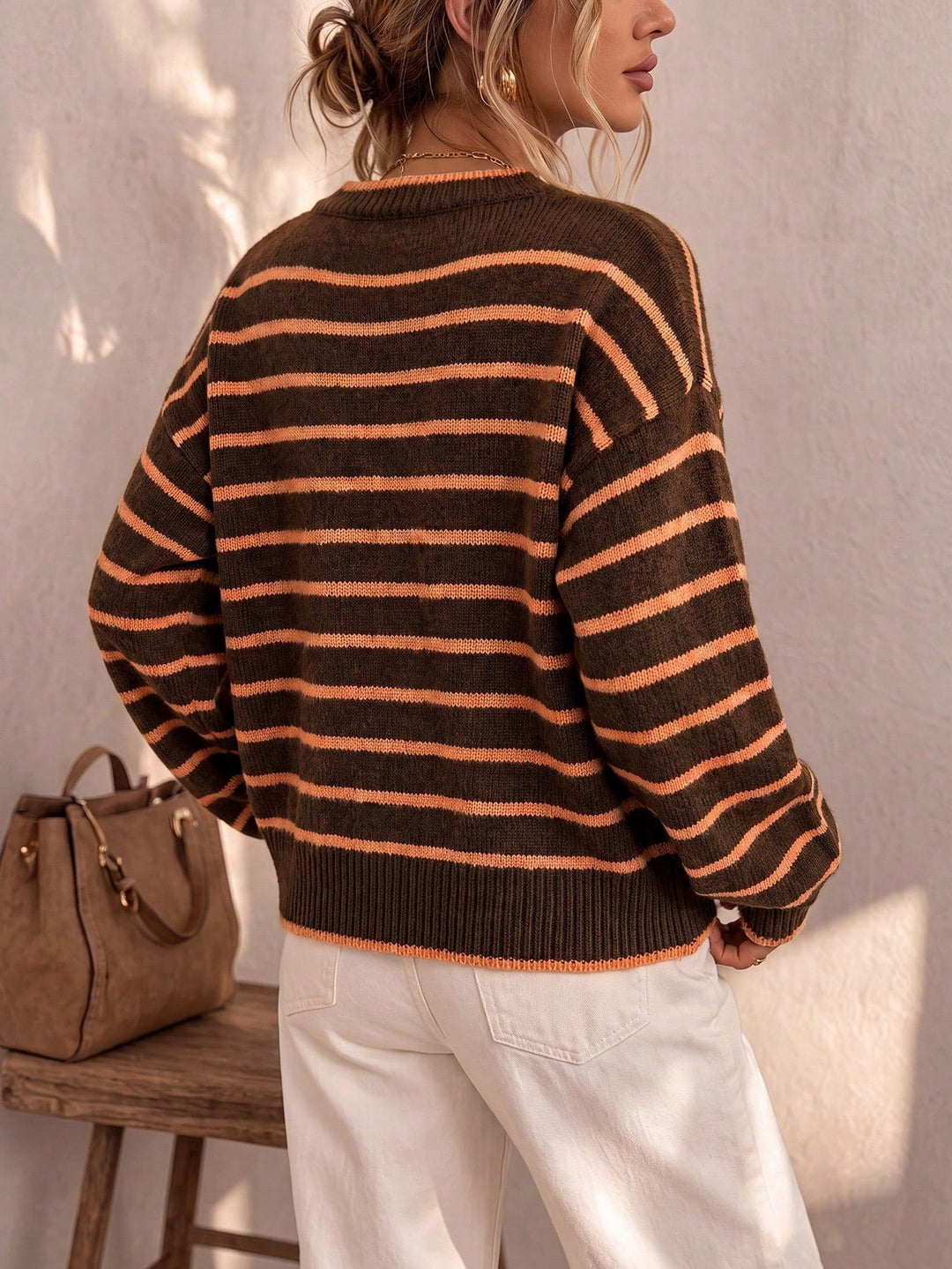 Tamsyn | Striped Knit Cardigan Beige Orange