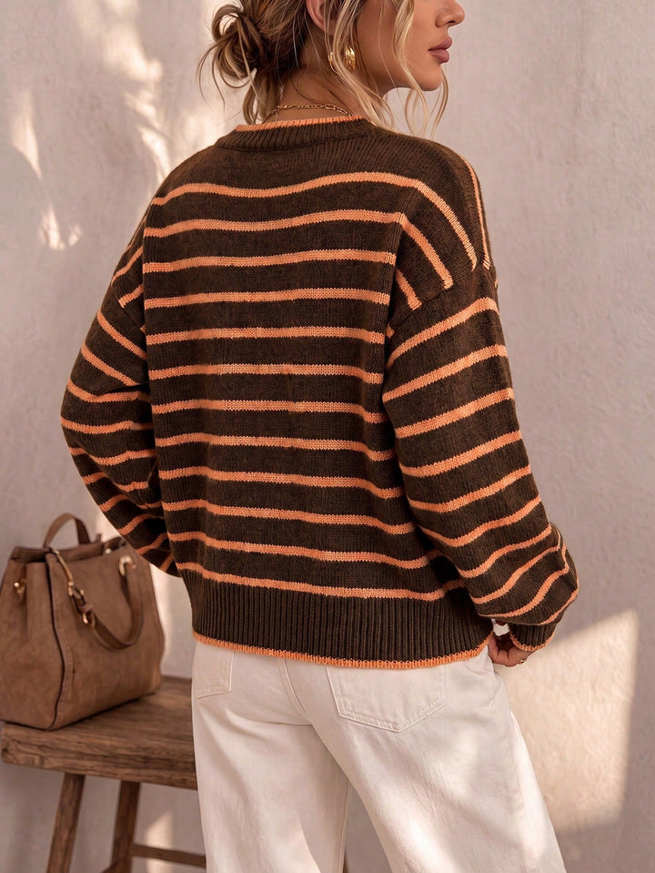Tamsyn | Striped Knit Cardigan Beige Orange