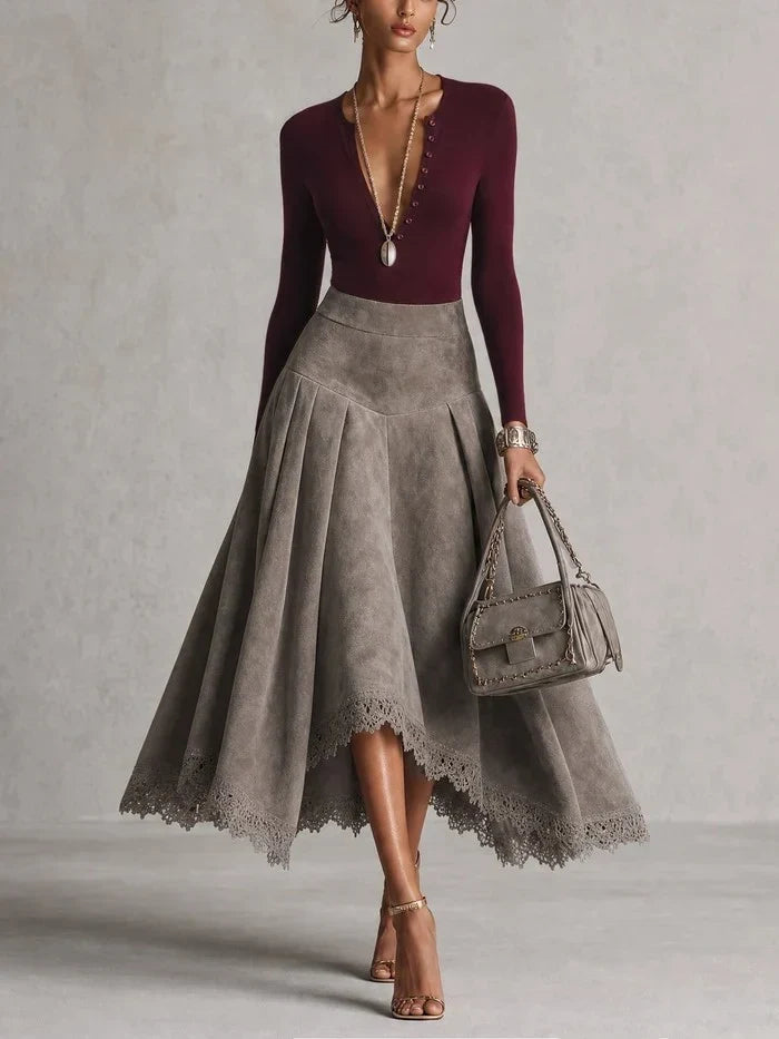 Isadora | Knit Top & Faux-Suede Midi Skirt Set