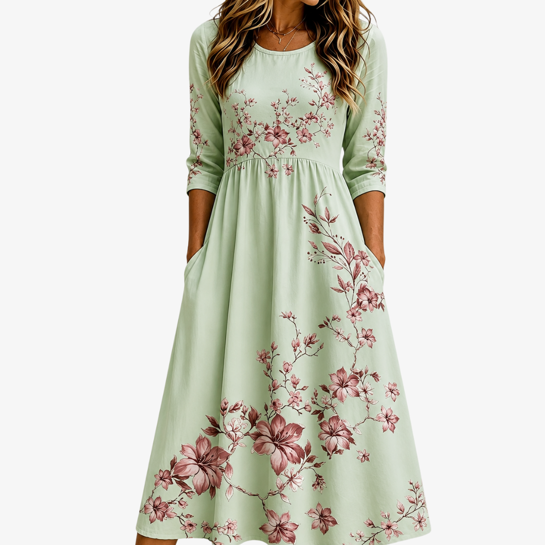 Sybil™ | Sage Blossom Grace Pocket Midi Dress