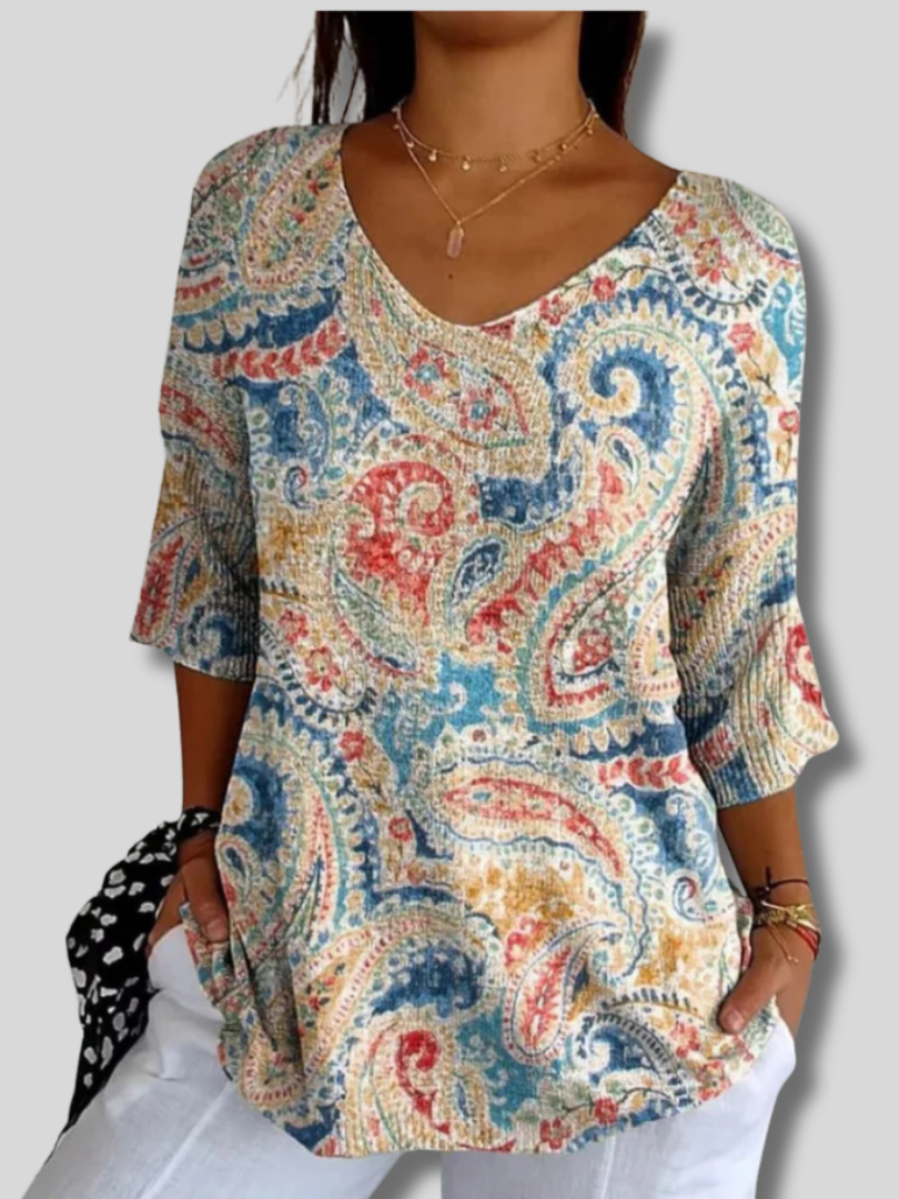 Women's Vintage Ethnic Floral Art Print Casual Pullover Knit
