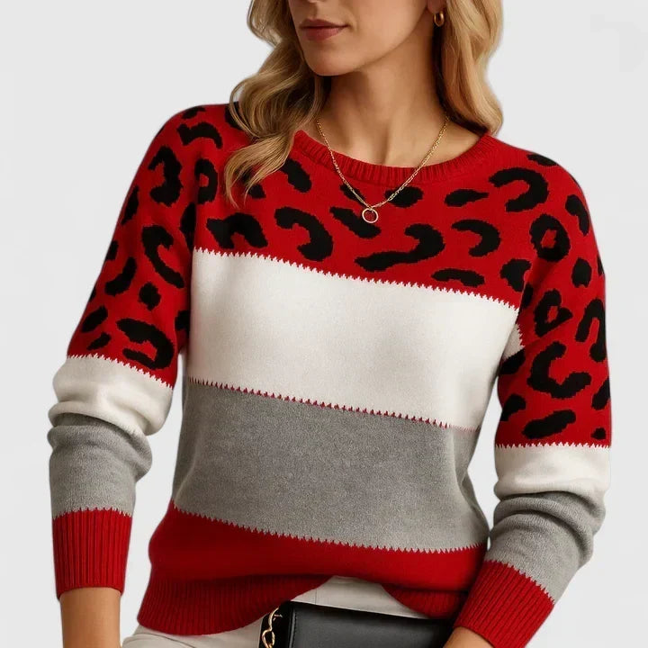 Neve | Leopard Yoke Colour-Block Sweater
