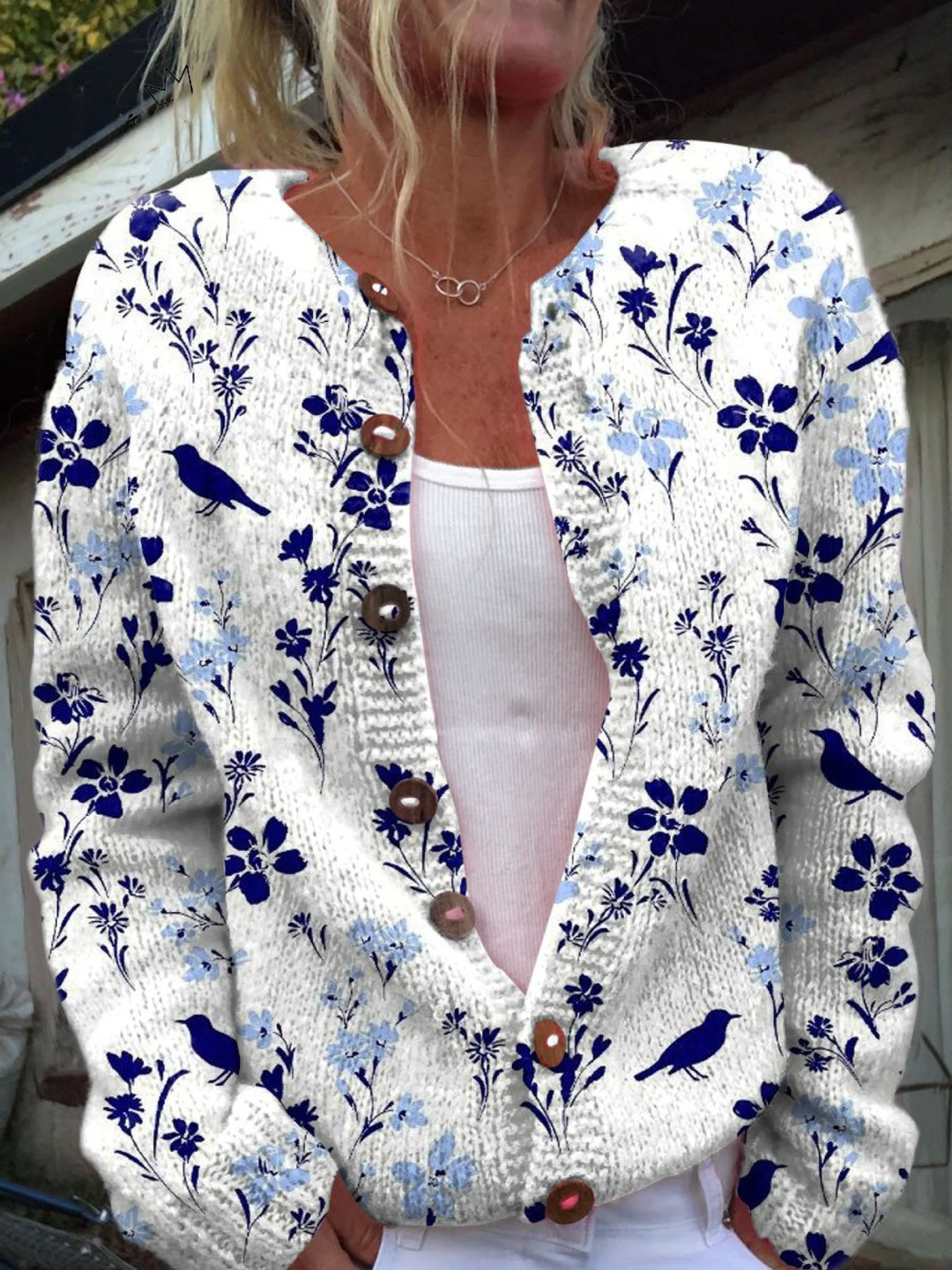 Vynora | Blue Bird Print Cardigan