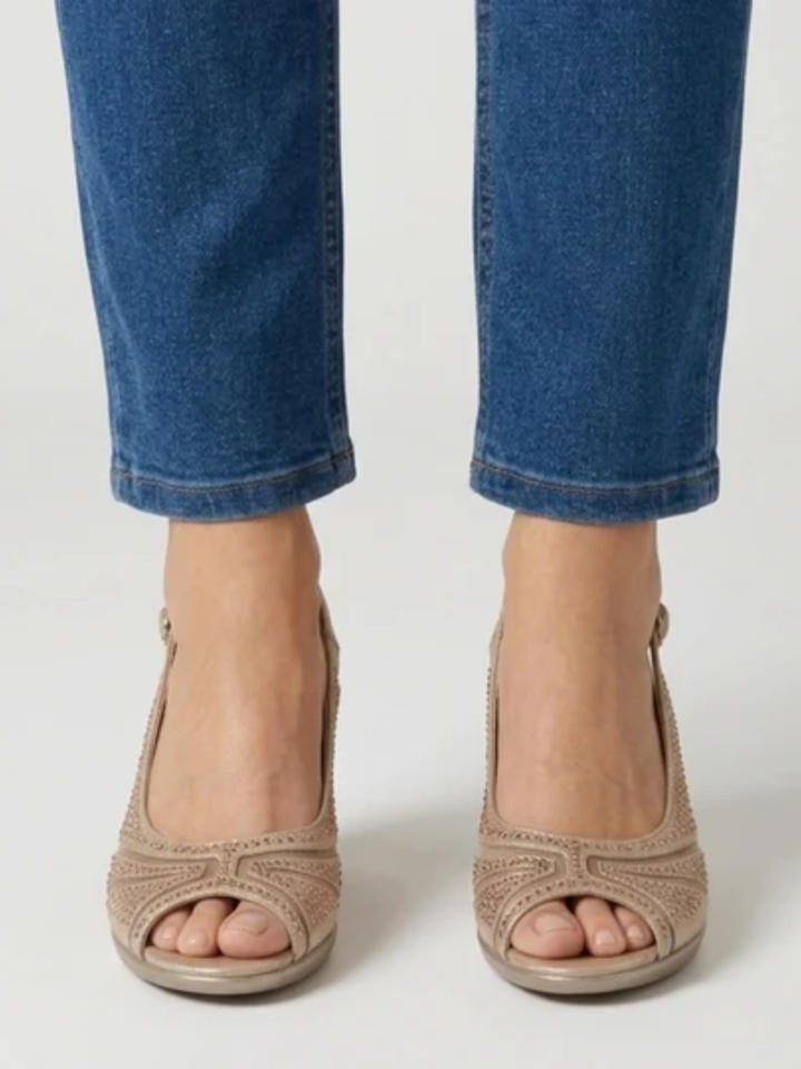 Heather™ | Elegant Rhinestone Peep Toe Slingback Heels