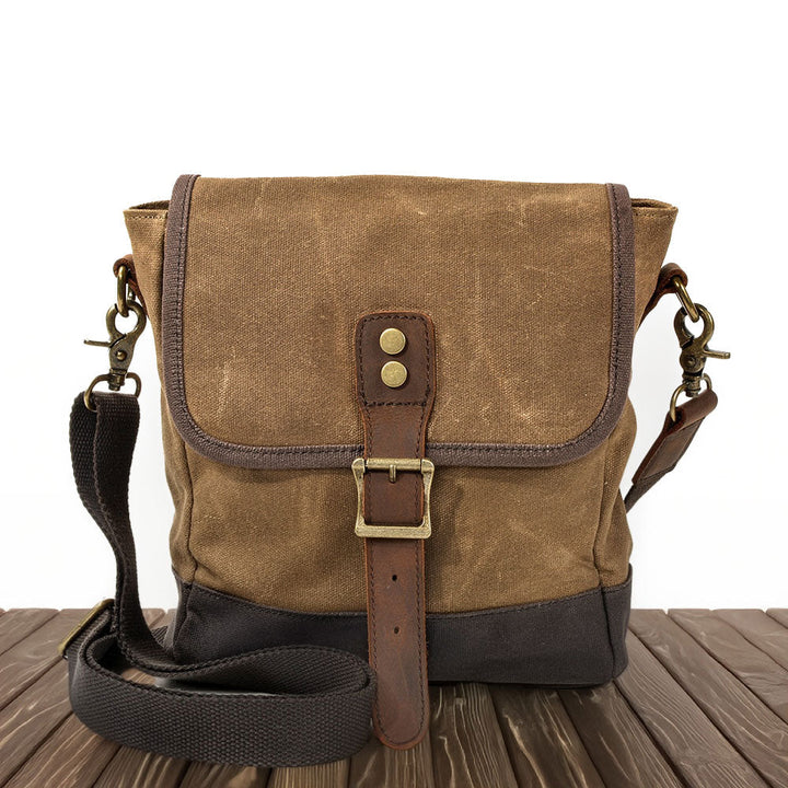 William - Compact Leather Sling Bag with Canvas Accents