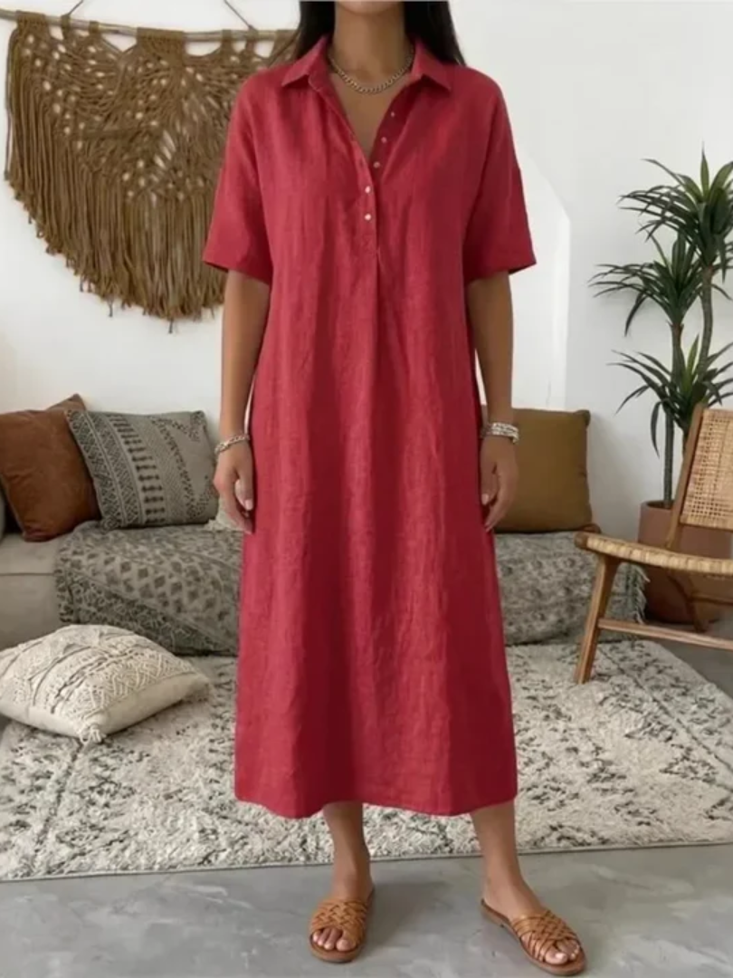 Galina™ | Cotton-Linen Midi Dress