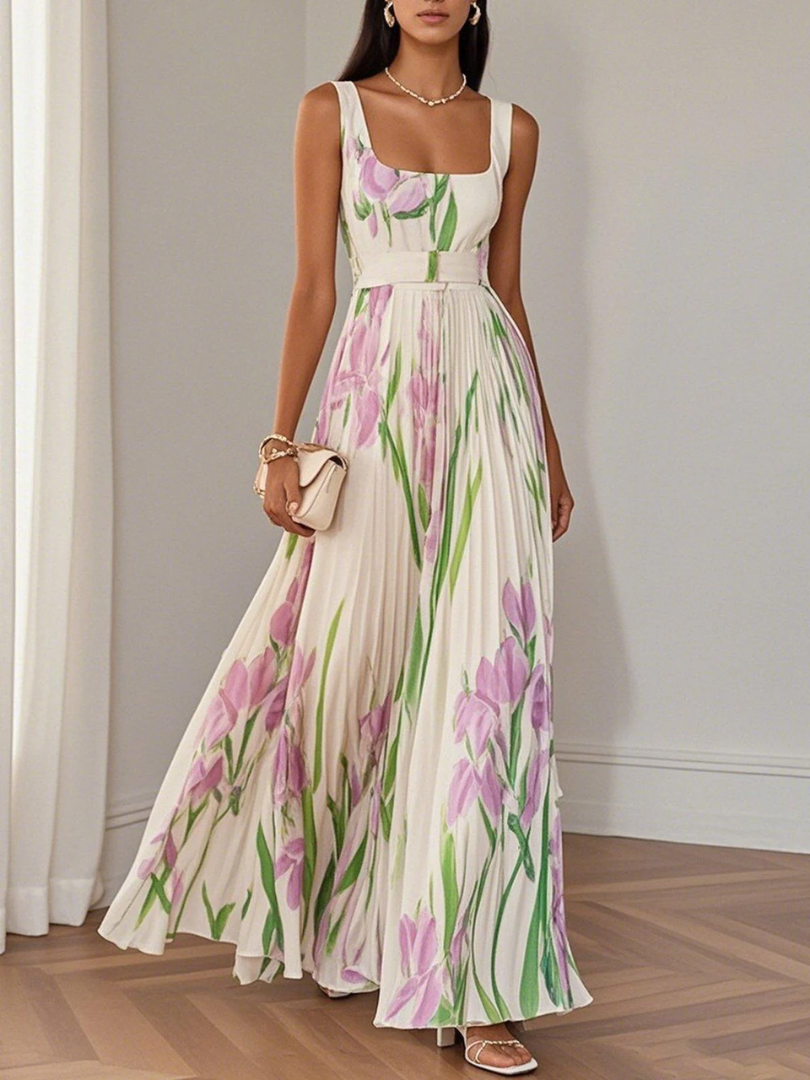 Arianna™ | Pleated Floral Chiffon Maxi Dress