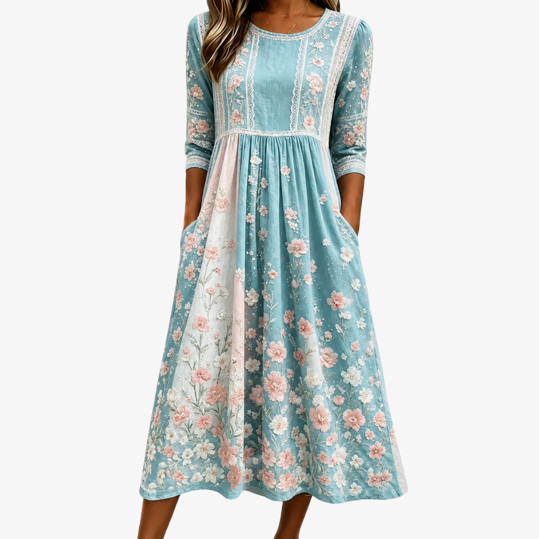 Viola™ | Spring Blossom Patchwork Midi Dress