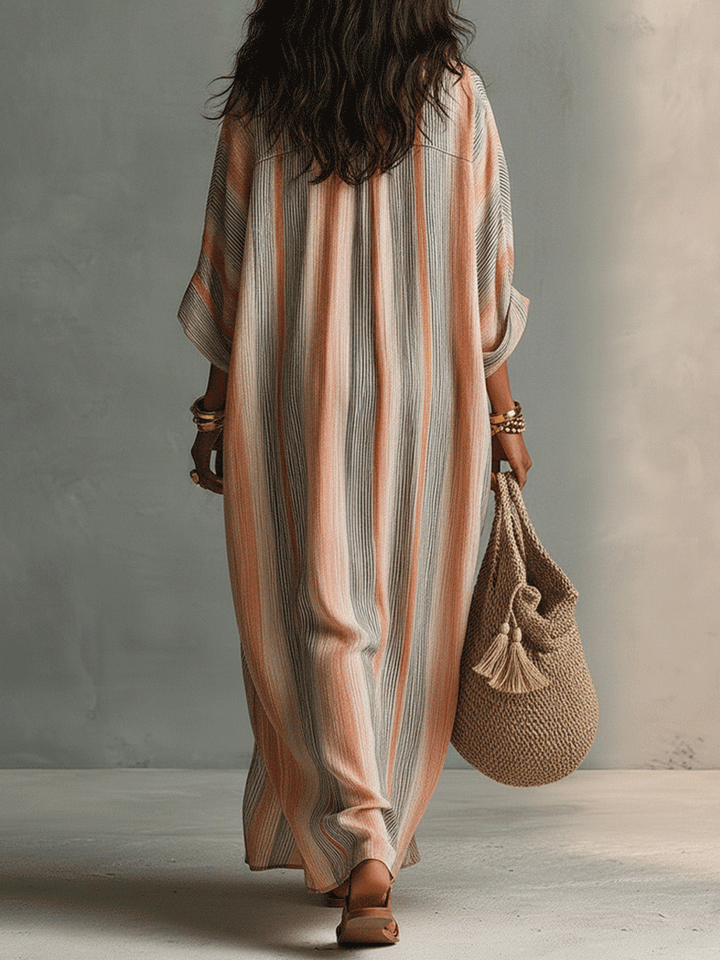 Casual Relaxed Beachwear Striped Flowing Stripe Striped V-Neck Maxi Dress