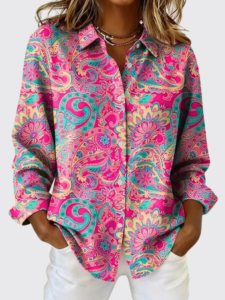 Joanie™ | Paisley Print Button-Up Blouse Pink