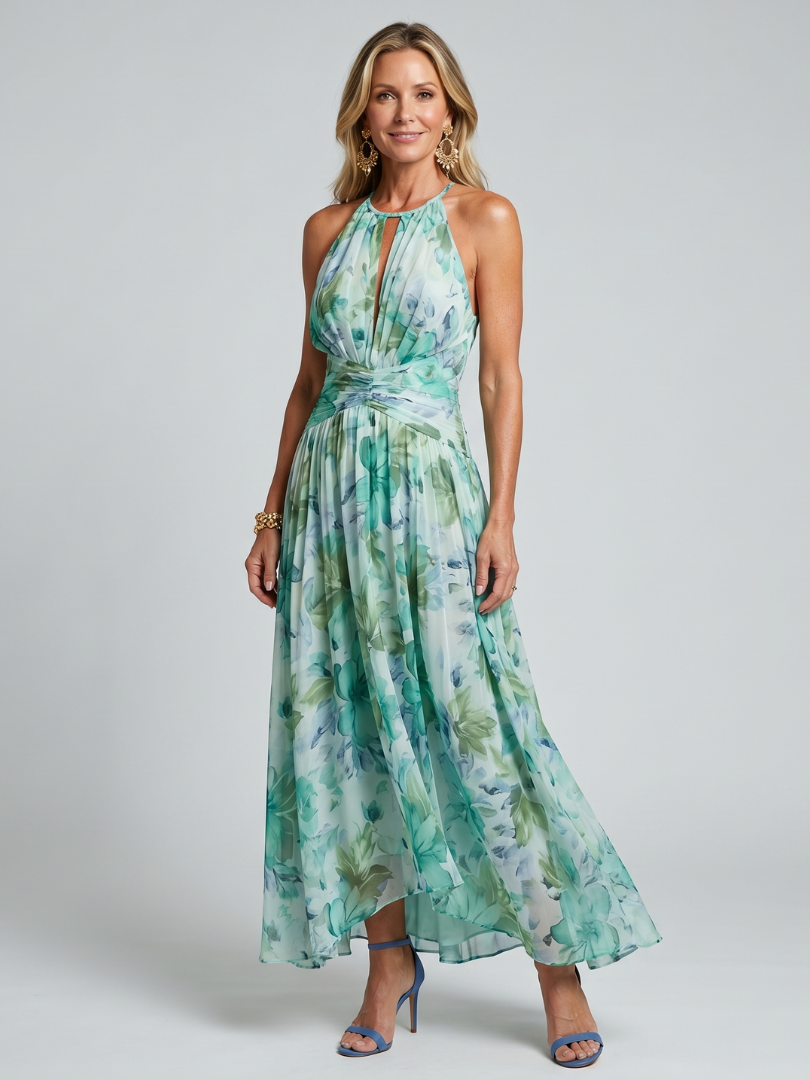 Portia | Pleated Halter Midi Dress