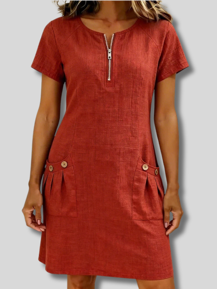 Noelia™ - Elegant Front Zipper Pocket Dress
