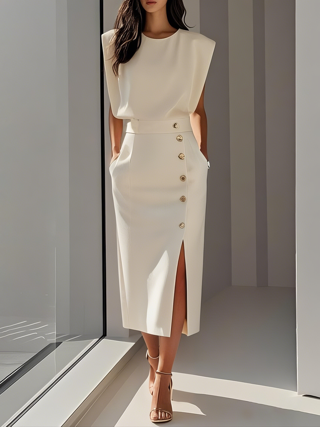 Mirena™ | Sleeveless Side Button Midi Dress