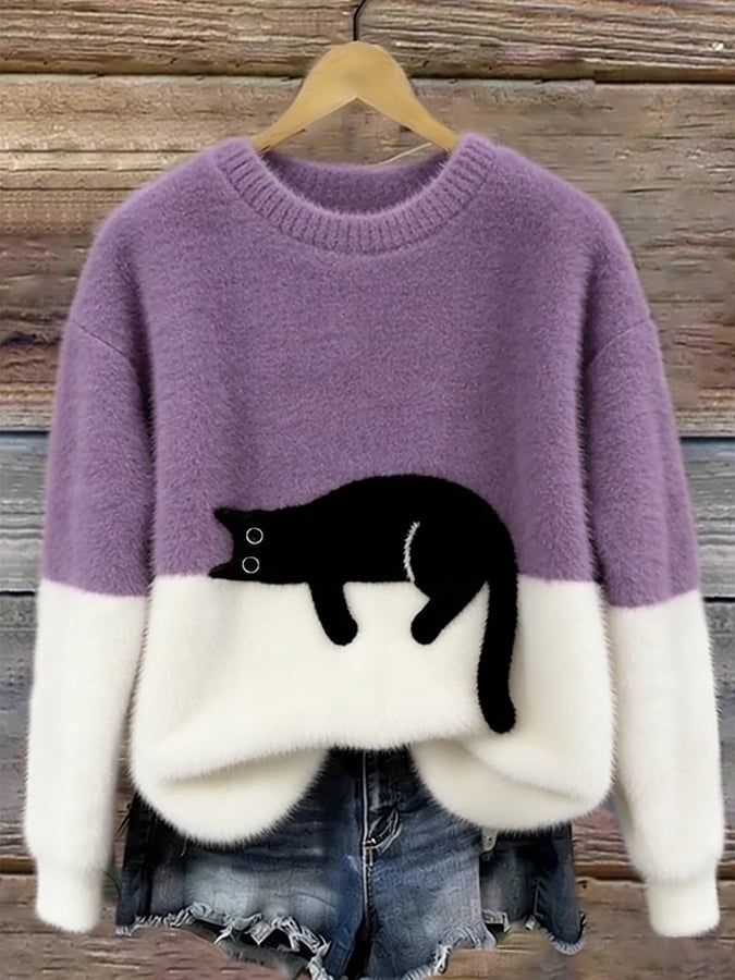 Millie | Cat Print Fluffy Sweater