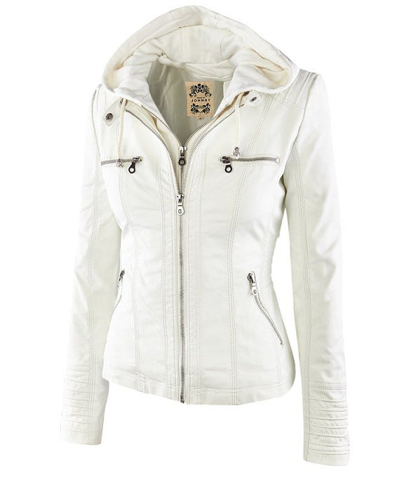 Monica | Hooded Faux Leather Biker Jacket