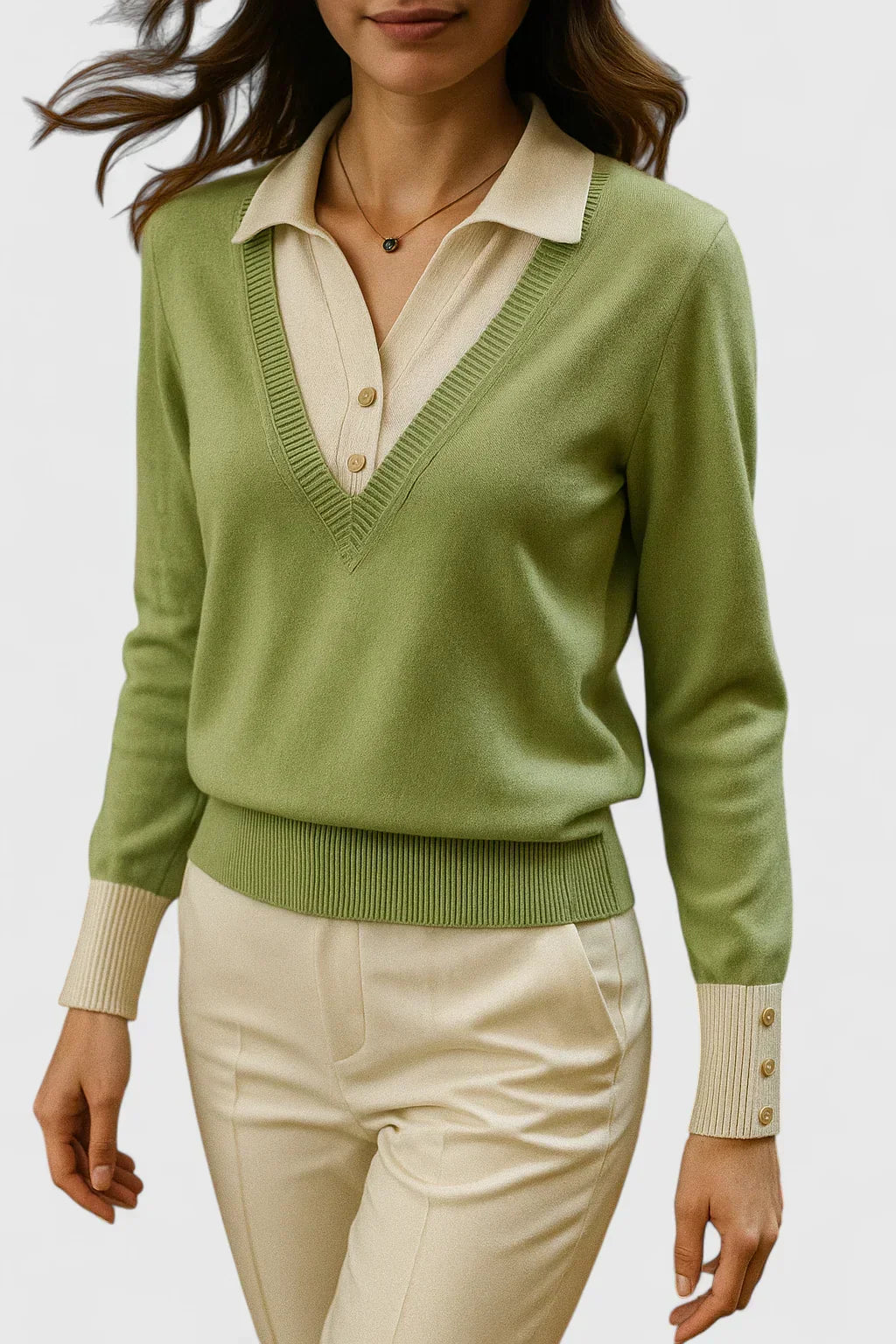 Eda | Contrast Collar Polo Sweater