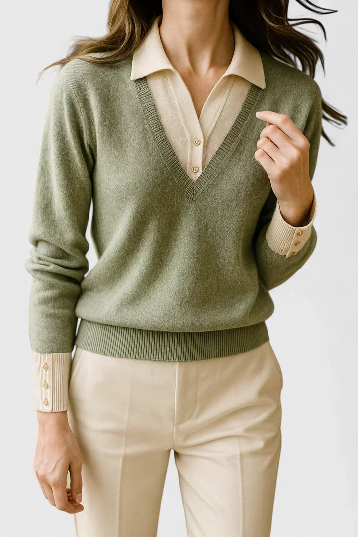Eda | Contrast Collar Polo Sweater