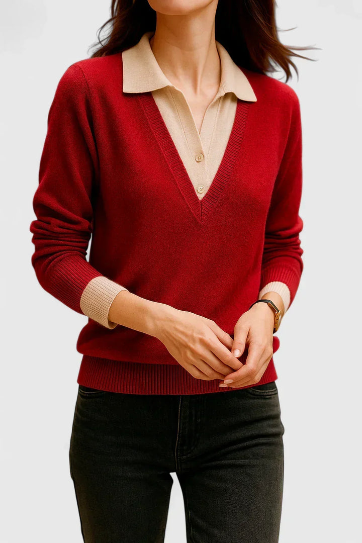Eda | Contrast Collar Polo Sweater