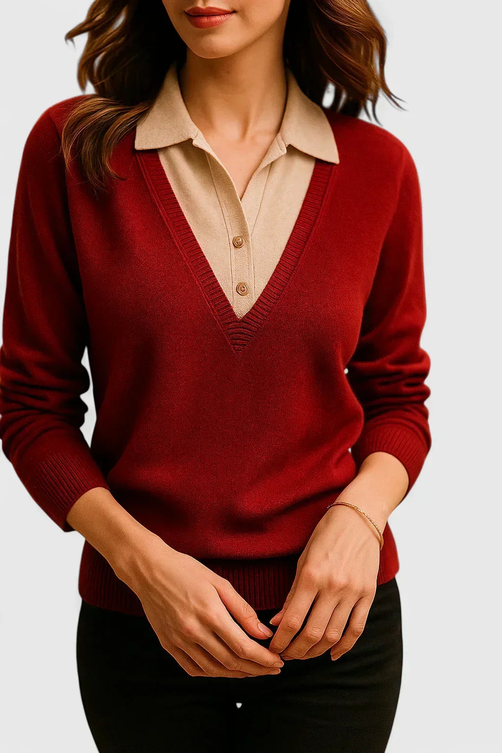 Eda | Contrast Collar Polo Sweater