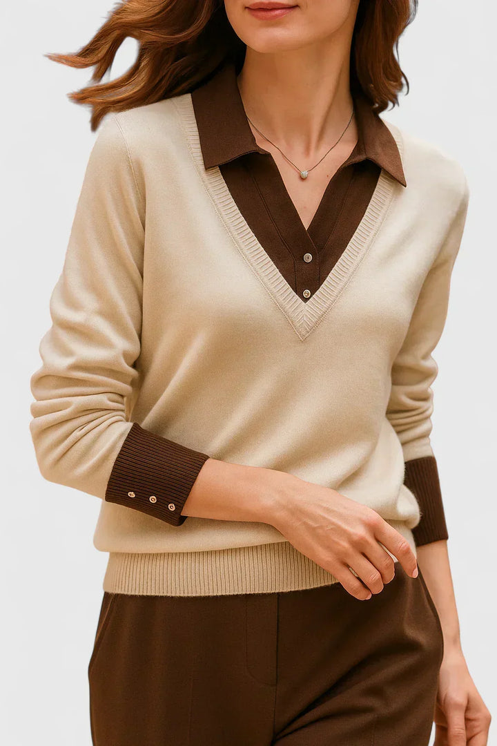Eda | Contrast Collar Polo Sweater
